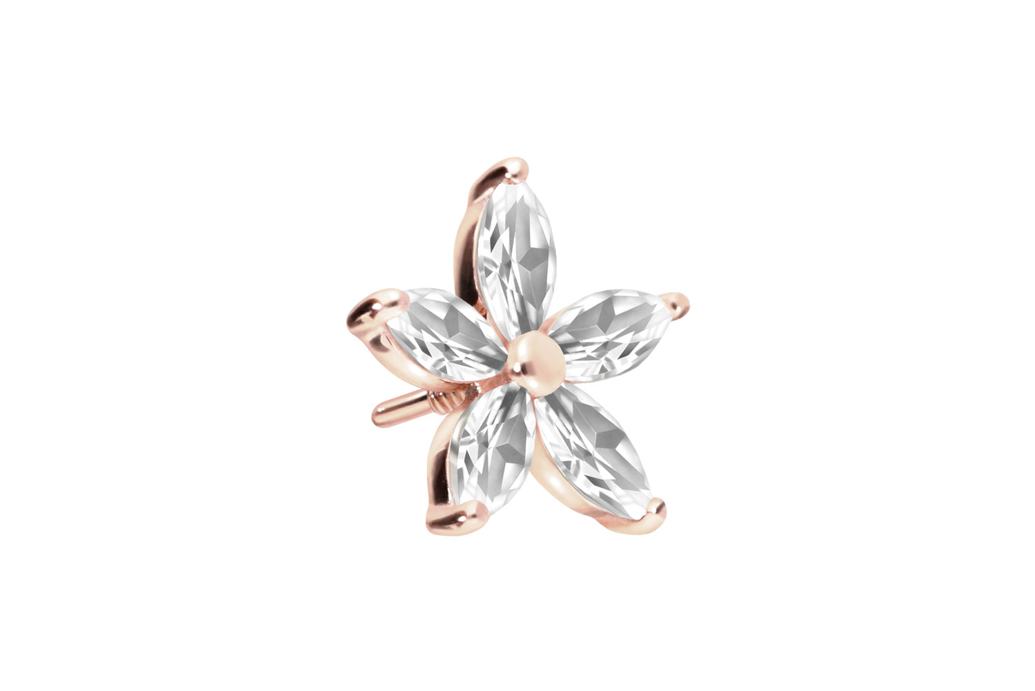 14 Karat Gold Schraubaufsatz mit Außengewinde MOISSANIT-BLUME von Piercingline